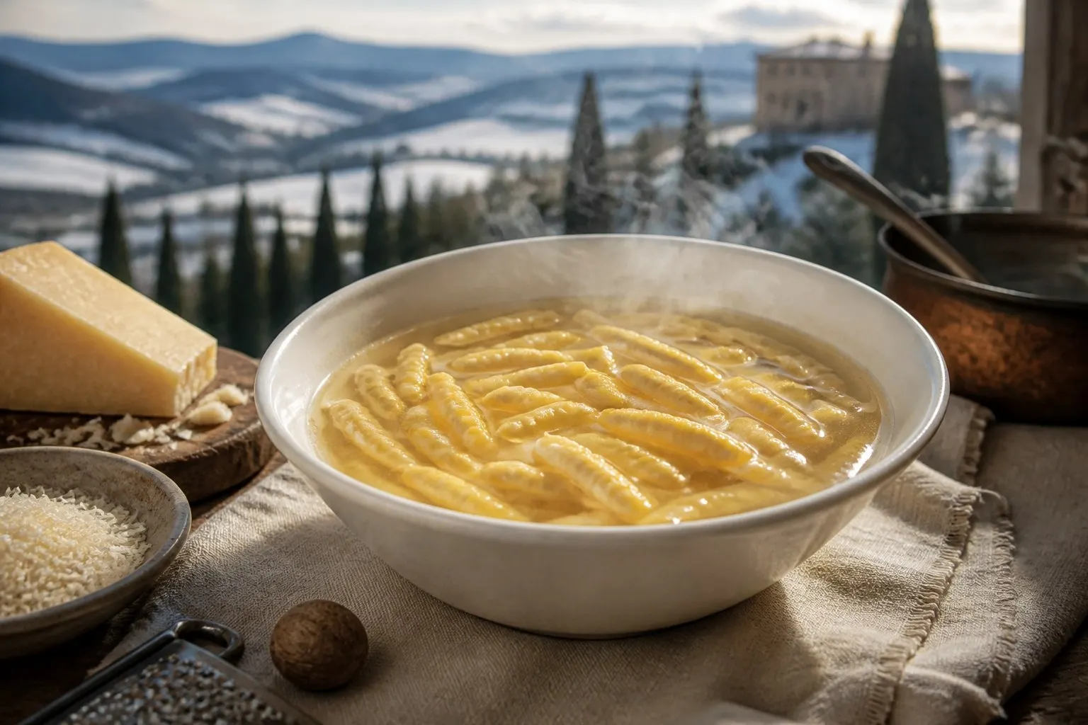 Passatelli in Brodo di Cappone (Marche, area Pesaro-Macerata) — piatto tipico delle Marche